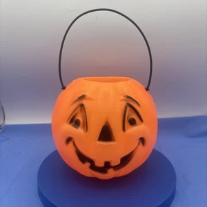 Vtg Halloween Pumpkin Blow Mold Treat Pail Bucket 5" Rare Orange Jack O Lantern - Picture 1 of 8
