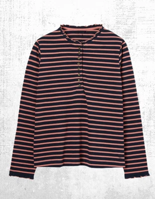 Women’s Jersey Top Long Sleeve Frill Detail Stripe Navy Breton Size 14 (Defect) - Image 1 of 4