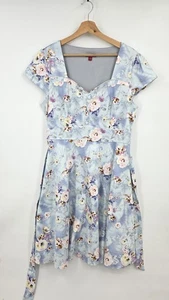 Joe Browns Dress Size UK 16 A Line Floral Belted Blue Rockabilly Wedding Cotton - Picture 1 of 12