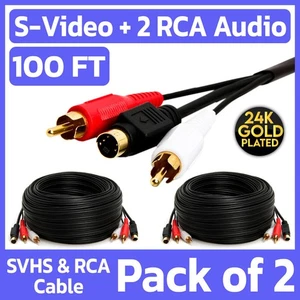 Paquete de 2 cables S-Video + 2 RCA 100 pies cable de audio estéreo y video SVHS TV DVD VCR CAM - Imagen 1 de 4
