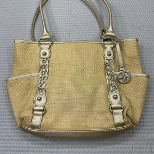 Bolso de Mano Giani Bernini Beige Tela Tejida/Plata/Cuero Genuino Cierre con Cremallera - Imagen 1 de 10