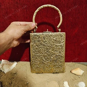 Handmade Brass Floral Engraved Clutch Bag, Vintage-Style Metal Purse, gift her - Picture 1 of 6