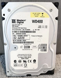 Vintage Western Digital IDE HDD WD400BB-32DKA0 40GB 2004 (UNTESTED) - Afbeelding 1 van 4
