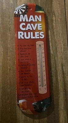 Man Cave Metal Thermometer Sign My Cave My Rules  Sign - Image 1 of 2