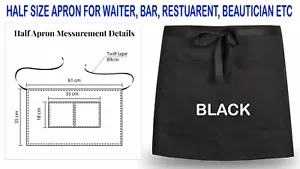 Delantal negro de tamaño medio bar camarera camarera café pub restaurante con bolsillo - Imagen 1 de 7