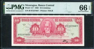Nicaragua 1968, 10 Cordobas, P117, PMG 66 EPQ GEM UNC - Picture 1 of 2