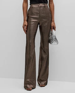 Ramy Brook Women's Gold Renata Metallic High Rise Cotton Wide-Leg Pants Size 8 - Picture 1 of 3