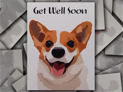 Pembroke Welsh Corgi Dog Hand-Drawn Get Well Soon Greeting Card with Envelope - Image 1 of 4