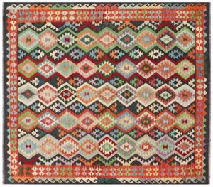 Afghan Maimana Kelim Teppich 250x300 Handgewebt Quadratisch Bunt Geometrisch i - Bild 1 von 1