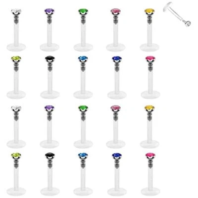 Anillo para labios gema circonita cúbica - Retenedor Tragus de 2 mm Tachuelas para labios Monroe acrílico flexible 20 piezas Foto 1 de 4