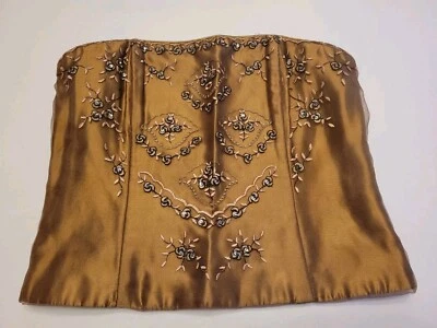 JESSICA McCLINTOCK 2000 Y2K бронзовый цветочный со стразами бюстье корсет сделано в США - Изображение 1 из 4