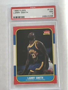 1986-87 FLEER LARRY SMITH WARRIORS BASKETBALL CARD #104 GRADED PSA 7 NM - Picture 1 of 2