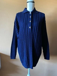 ESCADA Margaretha Ley Blue 100% New Wool Half Button Cable Knit Sweater Size 42 - Picture 1 of 6