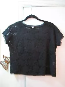Kensie - Black Sheer Floral Pattern Lace Top - Size S - S/Sleeves - Cotton/Nylon - Picture 1 of 4