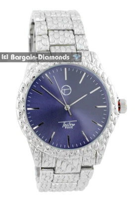 Reloj/estuche/brazalete de 8" con pepita plateada para hombre 42 mm esfera azul agujas plateadas Foto 1 de 4