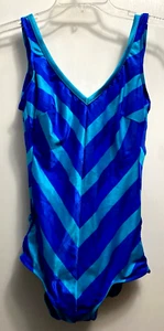 Robby Len Swim Fashions Women One Piece Swimsuit Diagonal Blue Turquoise Size 12 - Picture 1 of 13