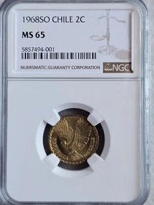 Chile 2 Centesimos 1968SO NGC MS 65 - Picture 1 of 2