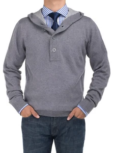 DTI BB Signature Mens Sweater Quarter Button Lined Hoodie Pullover Relaxed Fit - Picture 1 of 2