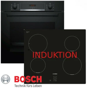 Induktion Herd Set Autark Bosch Einbau Backofen Schwarz Teleskop und Kochfeld - Bild 1 von 13