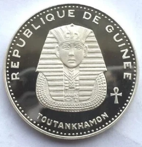 1970 GUINEA - 500 FRANCS - PHARAOH TOUTANKHAMON - 1 Oz PROOF SILVER - RARE - Picture 1 of 3