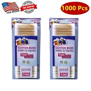 1000 Pc Bamboo Wooden Sticks Makeup Double Tip Cotton Swab Buds Applicator Swabs - Picture 1 of 7
