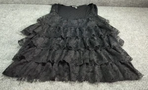 Cable&Gauge Woman Sleeveless Black Blouse 1X Ruffles Lace Detail Stretch Elegant - Picture 1 of 7