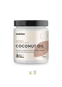 3 x Melrose Oil Organic Flavour Free Coconut Oil 325 ml Natural MCT Oil - Picture 1 of 3