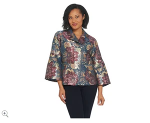 Isaac Mizrahi Live! Special Edition Floral Jacquard Bell Sleeve Jacket Reg 0 - Picture 1 of 4