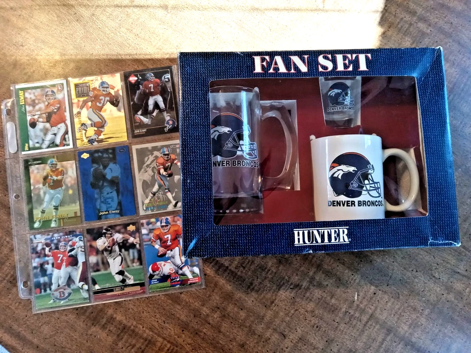 Nuevo juego de ventiladores de los Denver Broncos, tazas de café y cerveza de colección tarjetas coleccionables Foto 1 de 4