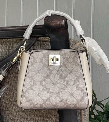 KATE SPADE PHOEBE MINI SATCHEL CROSSBODY LEATHER BUCKET BAG BEIGE SPADE FLOWER - Image 1 of 4
