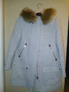 J. Crew Chateau Parka italienische Wolle Stadion Stoff Mantel Gr. 0 grau Fell Kapuze - Bild 1 von 7