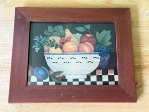 Vintage Diane Ulmer Pedersen Volkskunst Obstschale gerahmt kariert Wandbild - Bild 1 von 5