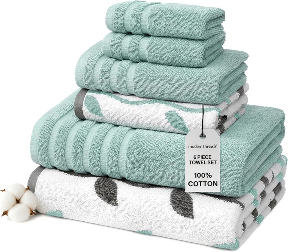 Juego de toallas 100 % algodón 6 piezas - hilo orgánico enredadera teñido suave absorbente Foto 1 de 4
