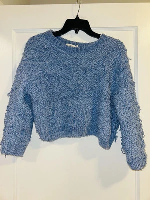 Lush Blue Soft Crop Long Sleeve Sweater Small Top Shirt - Image 1 of 4