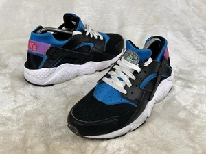 Nike Youth Air Huarache Run Black Blue White DR0166 001 Youth 7Y / Women’s 8.5 - Picture 1 of 7