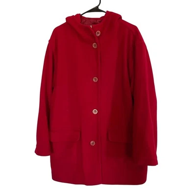 VTG Eddie Bauer Wool Blend Red Coat Women's SZ LARGE Hooded Classic Winter Coat - Image 1 of 4
