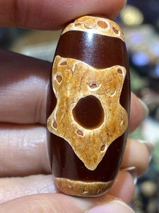 Energy Tibetan Old Red Agate Sun Moon Star dZi Bead Pendant 4A - Picture 1 of 6