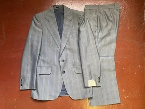 1970s blue sharkskin mohair iridescent gangster check suit deadstock 36R - Picture 1 of 20