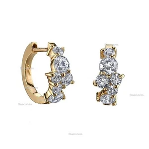 0.65Ct Moissanite Cluster Huggies Hoops Earrings in14K Solid Yellow Gold - Picture 1 of 5