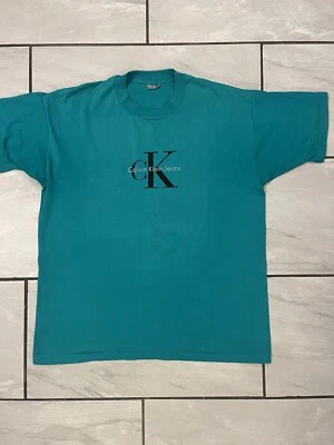 Camiseta jeans vintage anos 90 Calvin Klein anos 90 AZUL TURQUESA PONTO ÚNICO - Imagem 1 de 4