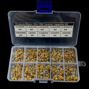 500-teiliges 10 Werte Elektrolytkondensator Sortiment Element Box Kit (0,1 uF-1000 uF) - Bild 1 von 4