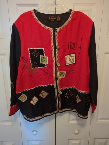 VETEMENTS Blazer da donna Allure ricamato rosso e nero taglia 2X azteco