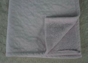 Solid Pink Floral Baby Girl Blanket Quilted Stitched Flower Outline Sherpa - Picture 1 of 10