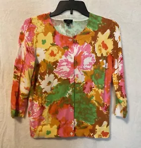 Cárdigan Suéter TALBOTS Talla Mediana Pequeño Floral Algodón Pima Primavera Verano - Imagen 1 de 7