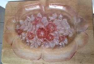 Mikasa Rosella große 16" x 11" Blumenplatte rosa Glas gekräuselten Rand - Bild 1 von 6