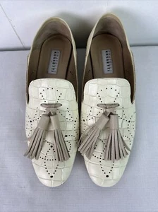 FRATELLI ROSSETTI Womens Ecru Tassel Leather Flat Shoes ITALY Sz EU 35 US 6+ - Picture 1 of 7