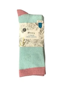 Woman's Soft Feel Crew Socks, One Size, 3-Pack, Peach and Pastel Green - Picture 1 of 3