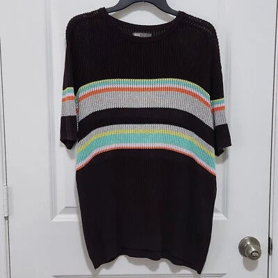 Asos Mens M Loose Knit Short Sleeve Purple Striped Sweater Lightweight Retro - Image 1 of 4