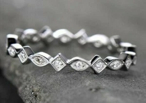 ๐ Stunning 1.30ct Round Moissanite Eternity Ring | 14K White Gold Wedding Band - Picture 1 of 6