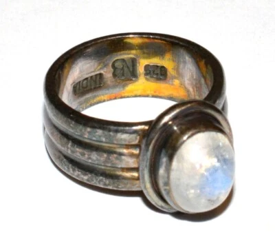 Anillo Nicky Butler NB Piedra Lunar Azul/Blanco Plata Esterlina Sólida ¡Talla 5! Foto 1 de 4